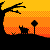 cow beside a road sign & a tree. icon/pixelart