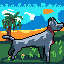 Dog in vacation icon/pixelart