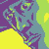 keywords: man wearing cap, green and purple icon/pixelart