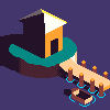 House with boat. icon/pixelart