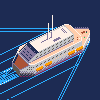 Ship moves across the sea icon/pixelart