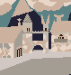 Castle on a bridge icon/pixelart