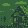 Hay barn next to a lake. icon/pixelart