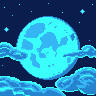 The blue sky has a full moon icon/pixelart