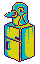 Penguin in the fridge. icon/pixelart